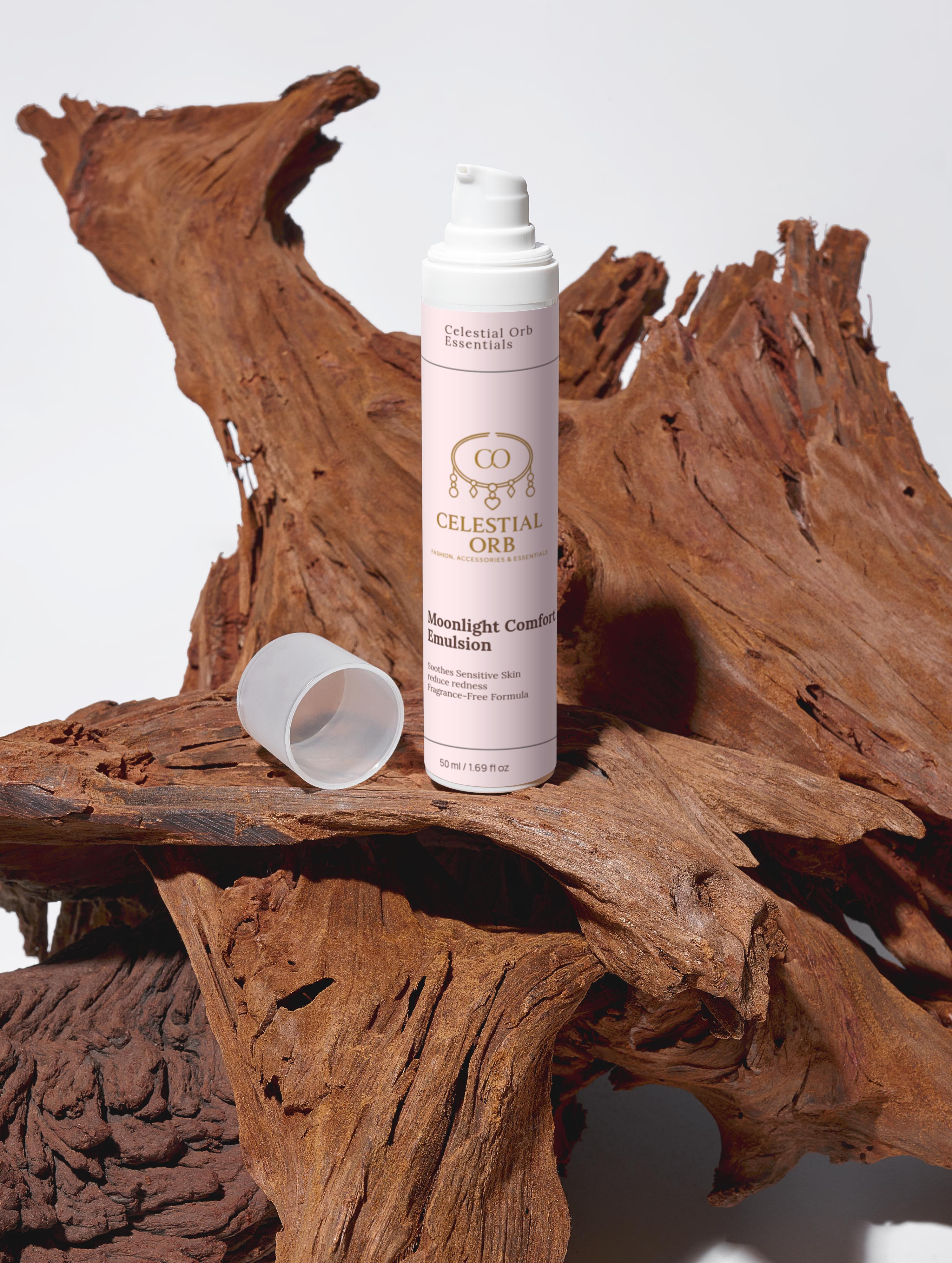 Moonlight Comfort Emulsion with packaging – gentle hydrating emulsion by Celestial Orb Essentials