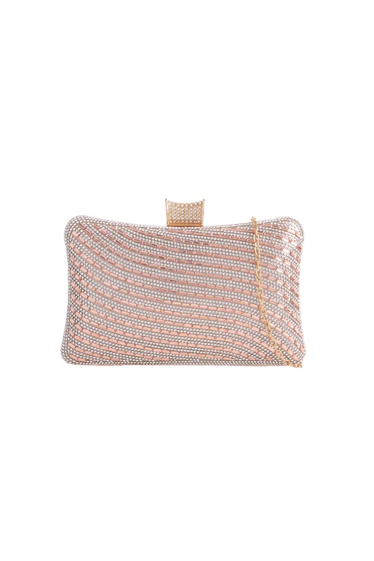Gold rhinestone clutch bag with glitter wave design and chain strap – glamorous evening handbag for wedding, party and prom