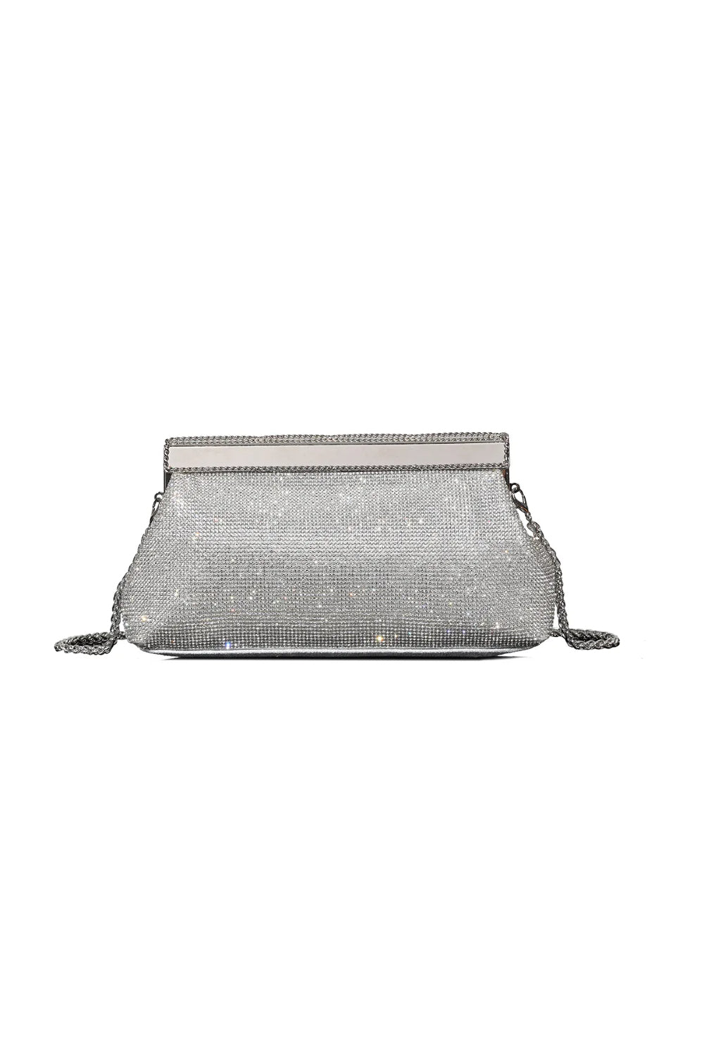 Silver clutch bag with rhinestone embellishment and chain strap – elegant evening handbag for party, gala and wedding