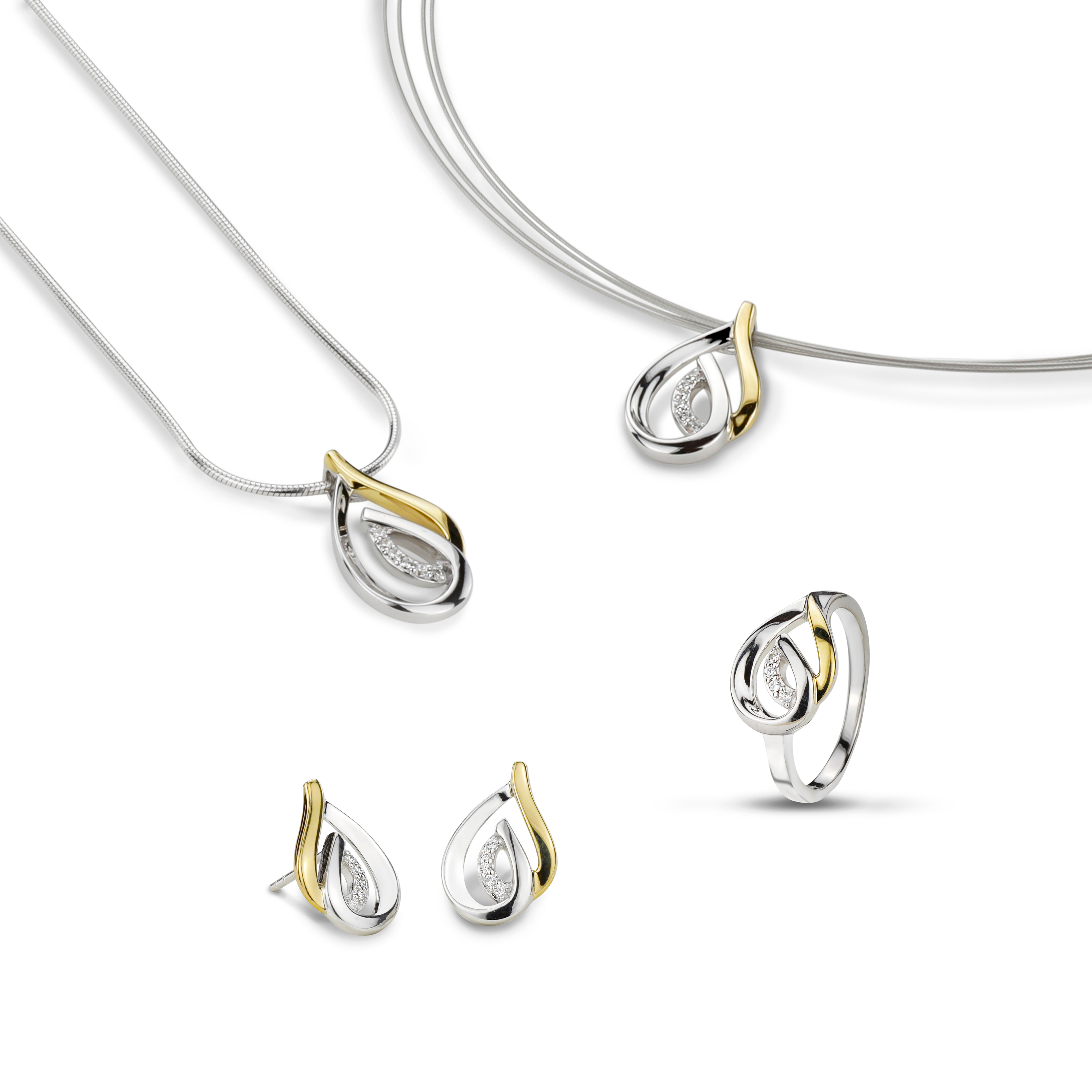 Sterling silver and gold two tone ring with pavé stones – elegant Barbados teardrop design for women