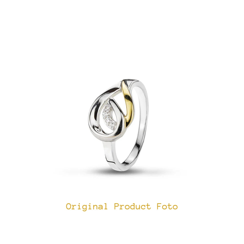 Sterling silver and gold two tone ring with pavé stones – elegant Barbados teardrop design for women