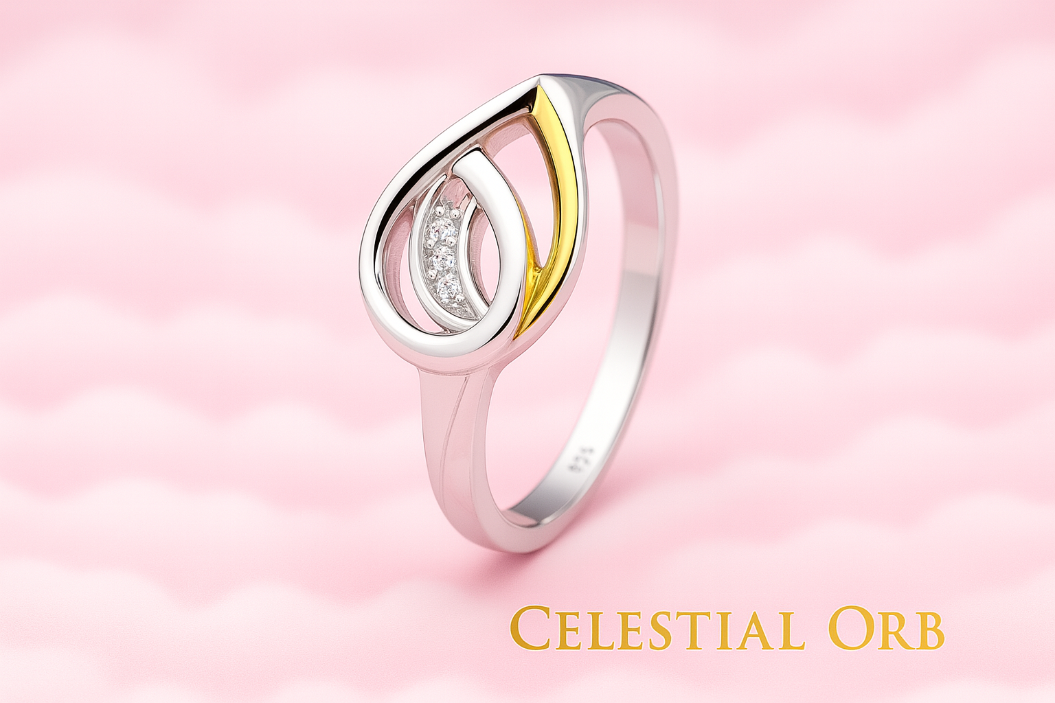 Sterling silver and gold two tone ring with pavé stones – elegant Barbados teardrop design for women