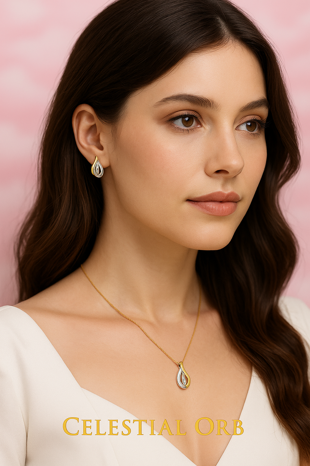 Sterling silver and gold pendant necklace with pavé stones – elegant Barbados collier for women