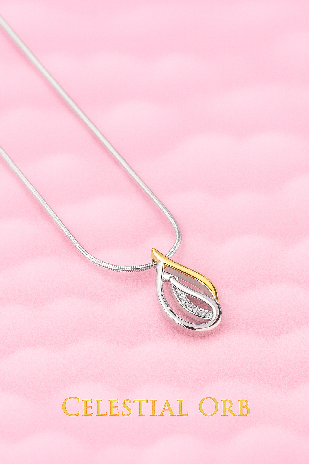 Sterling silver and gold pendant necklace with pavé stones – elegant Barbados collier for women