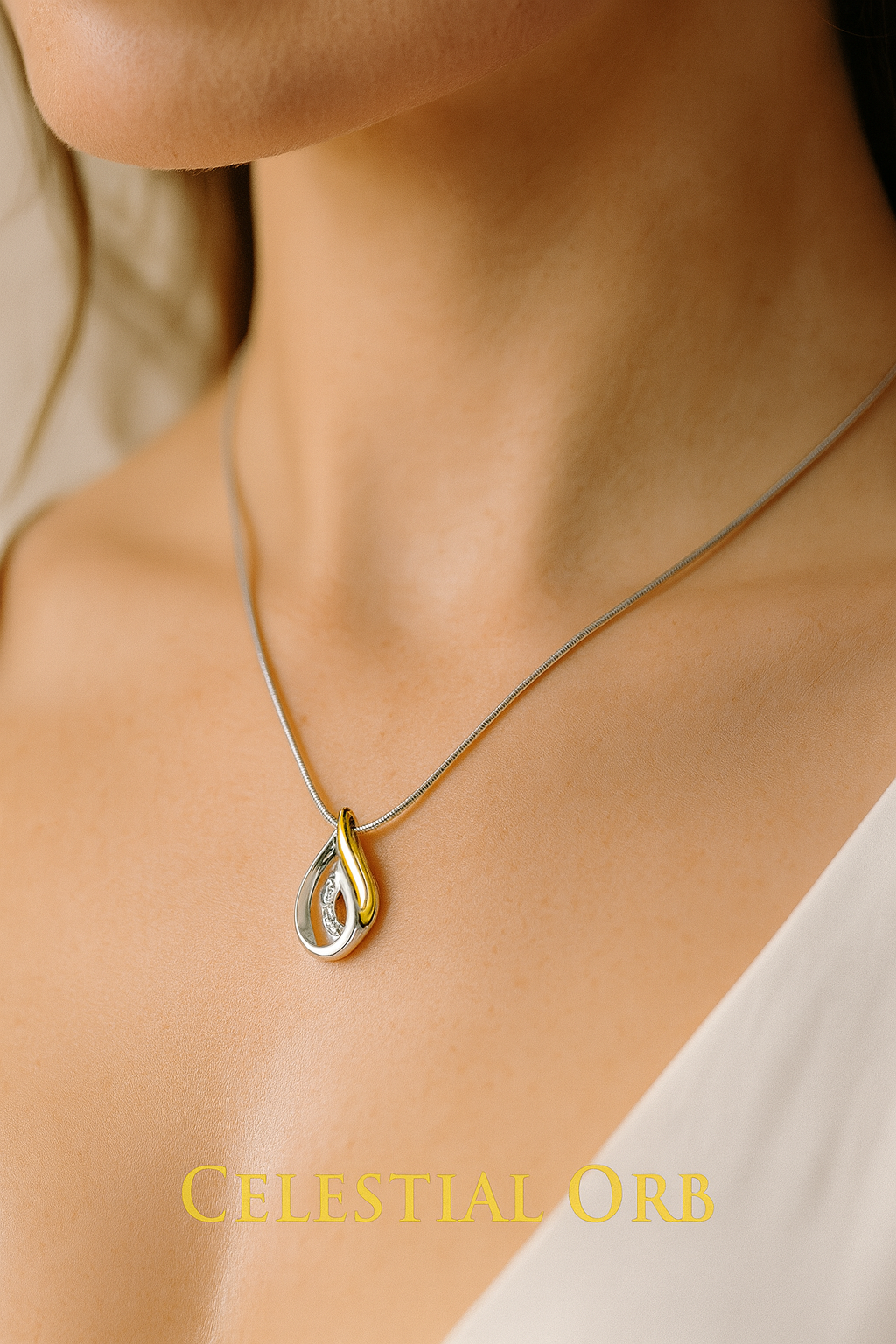 Sterling silver and gold pendant necklace with pavé stones – elegant Barbados collier for women