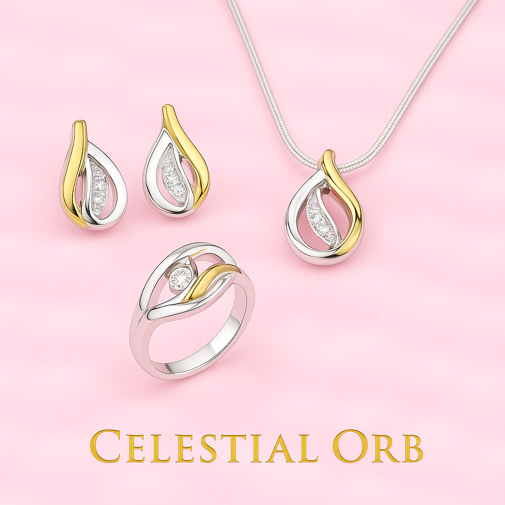 Sterling silver and gold pendant necklace with pavé stones – elegant Barbados collier for women