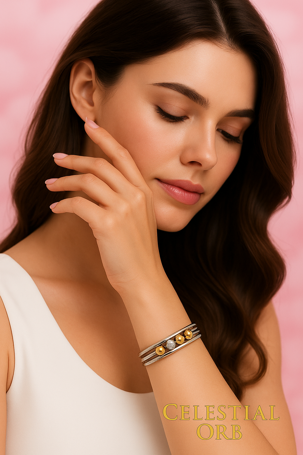 Sterling silver multi-strand bracelet with gold and silver beads – elegant Madeira bangle for women