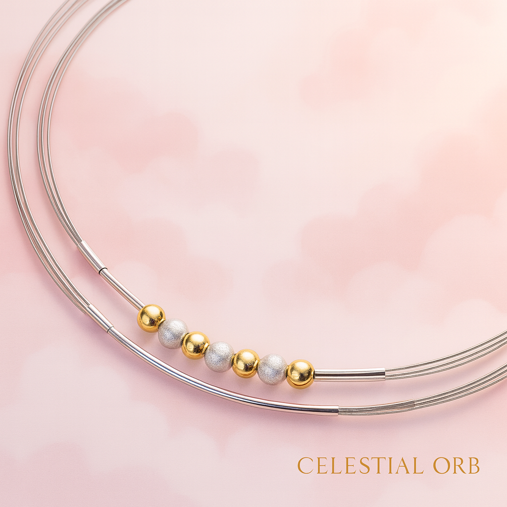 Sterling silver multi-strand necklace with gold and silver beads – elegant Madeira collier for women