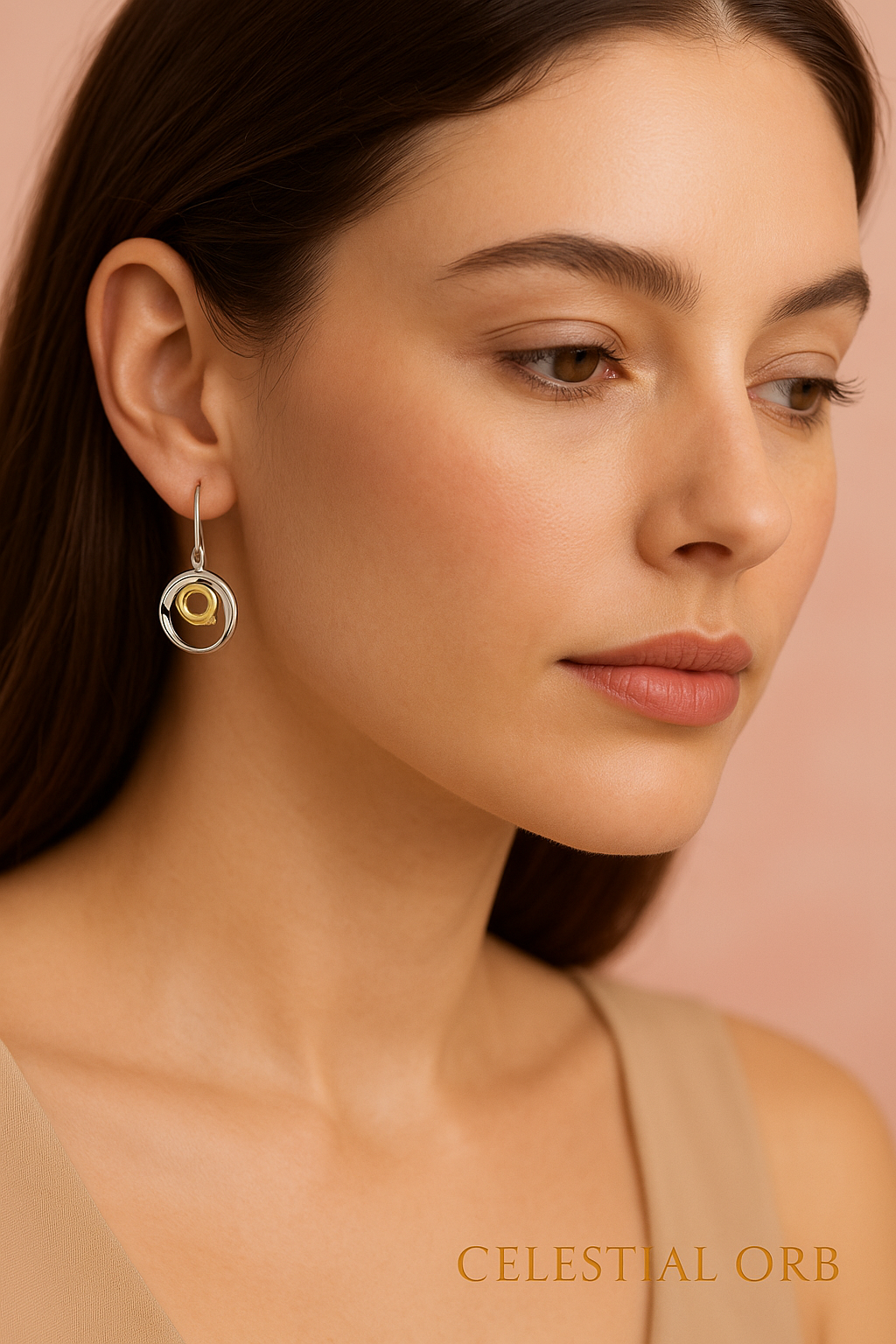 Solar earrings – sterling silver circle drop earrings with gold detail for women