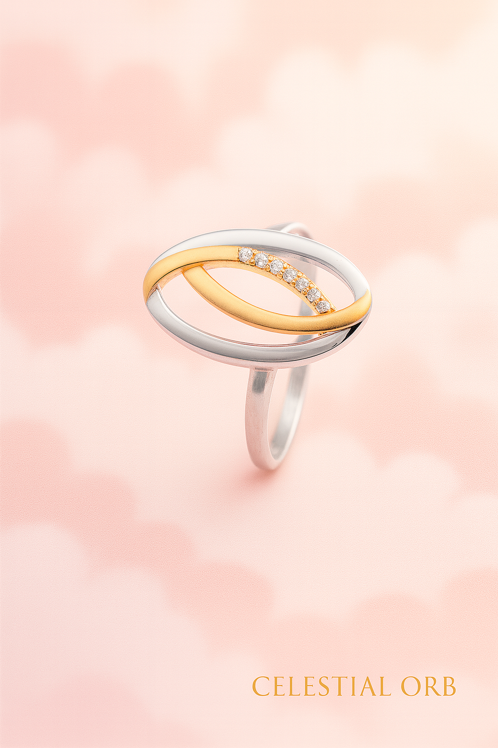 Sunrise ring – sterling silver and gold two-tone women’s ring with cubic zirconia stones