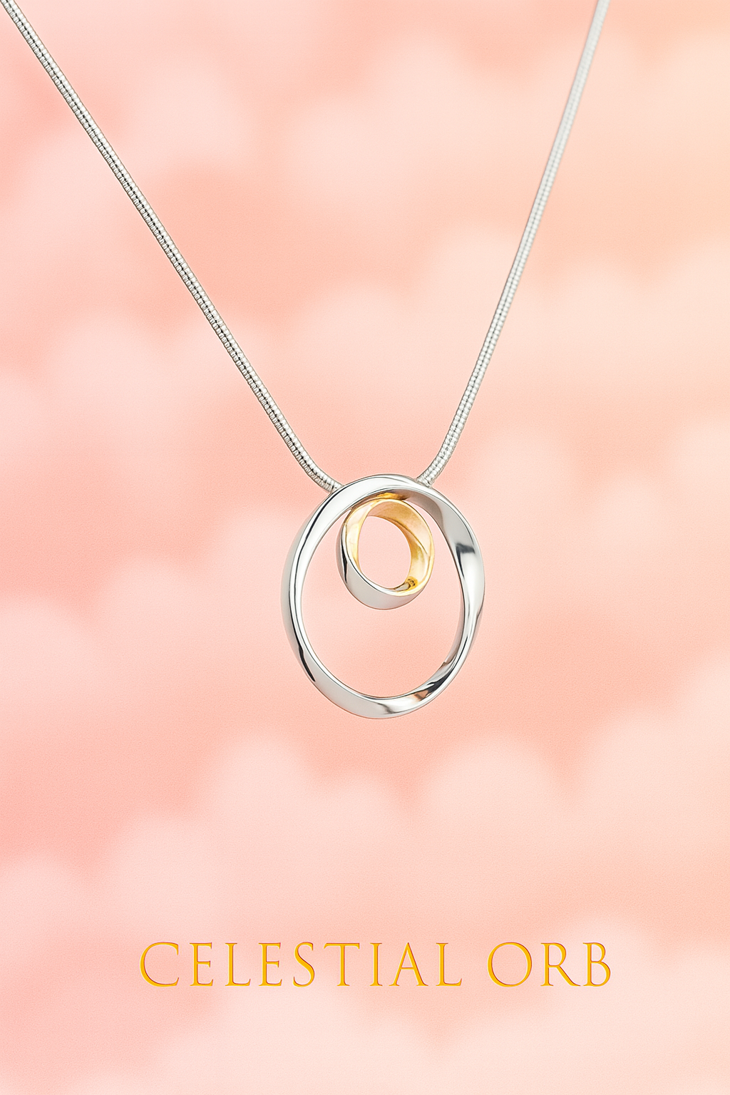 Solar necklace – sterling silver circle pendant necklace with gold detail for women