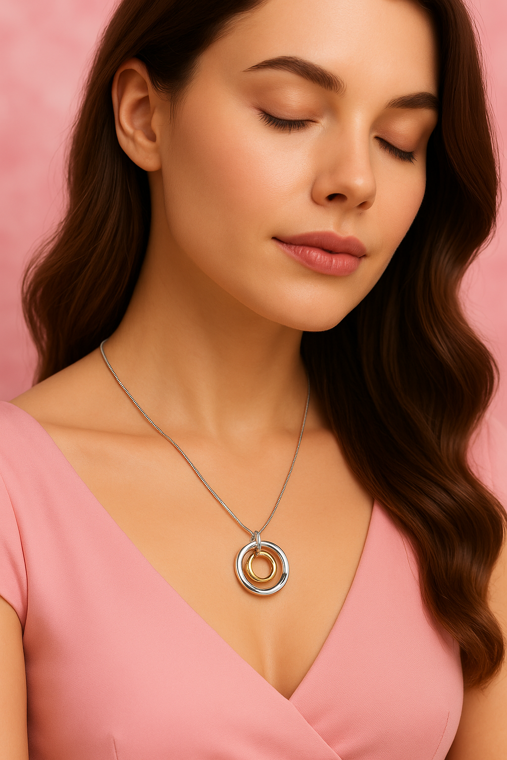 Solar necklace – sterling silver circle pendant necklace with gold detail for women