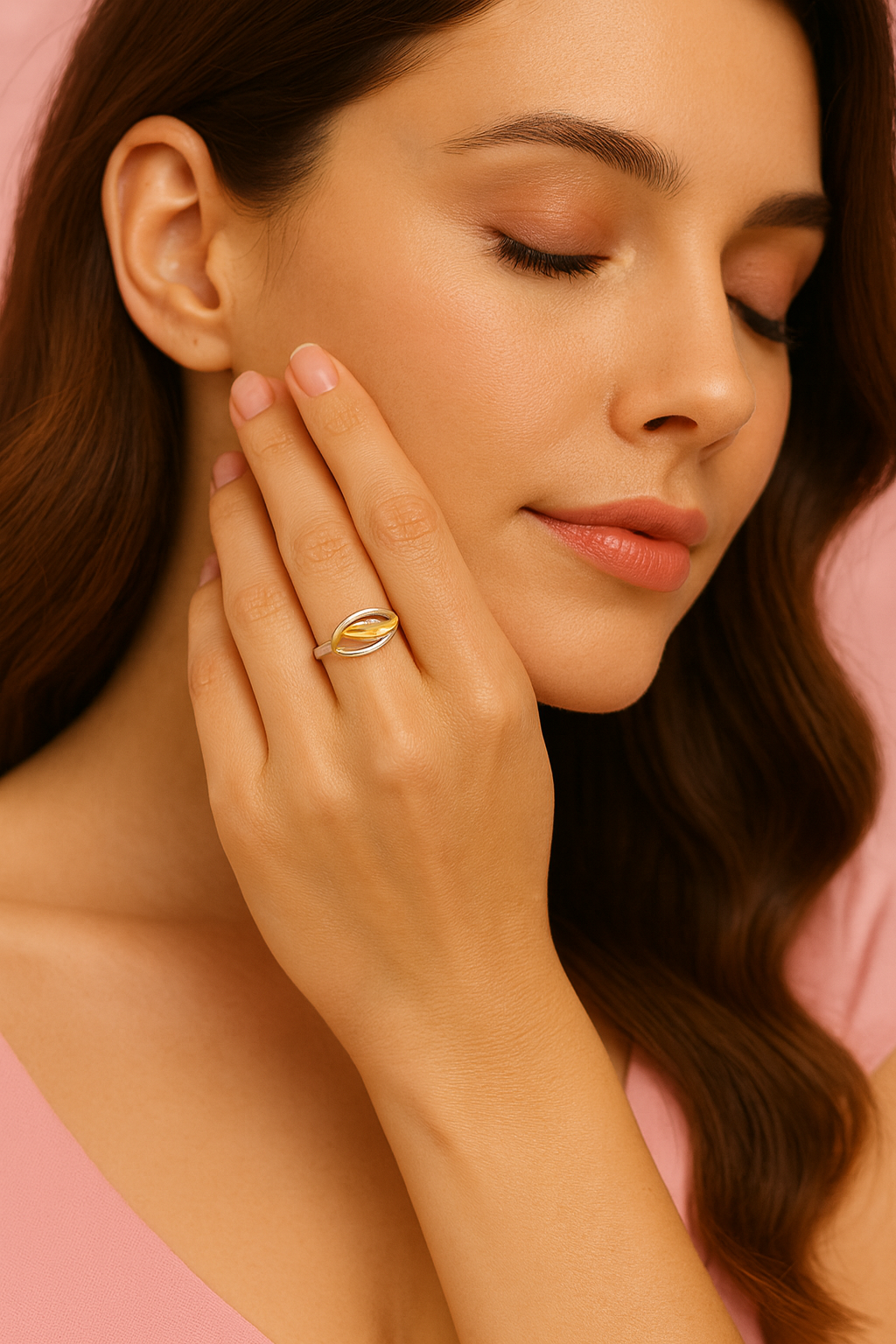 Sunrise ring – sterling silver and gold two-tone women’s ring with cubic zirconia stones