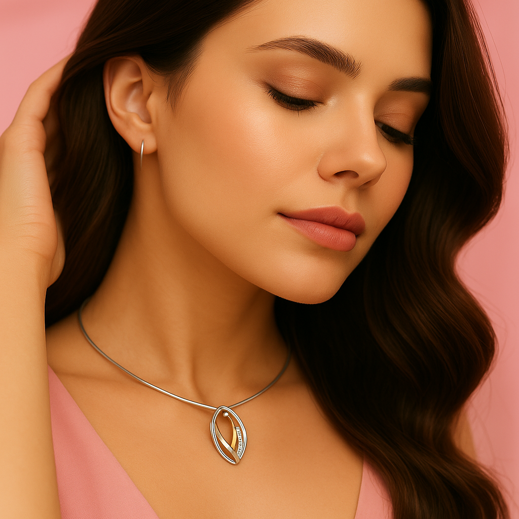 Sunrise Collier – sterling silver and gold necklace with diamond accents for women