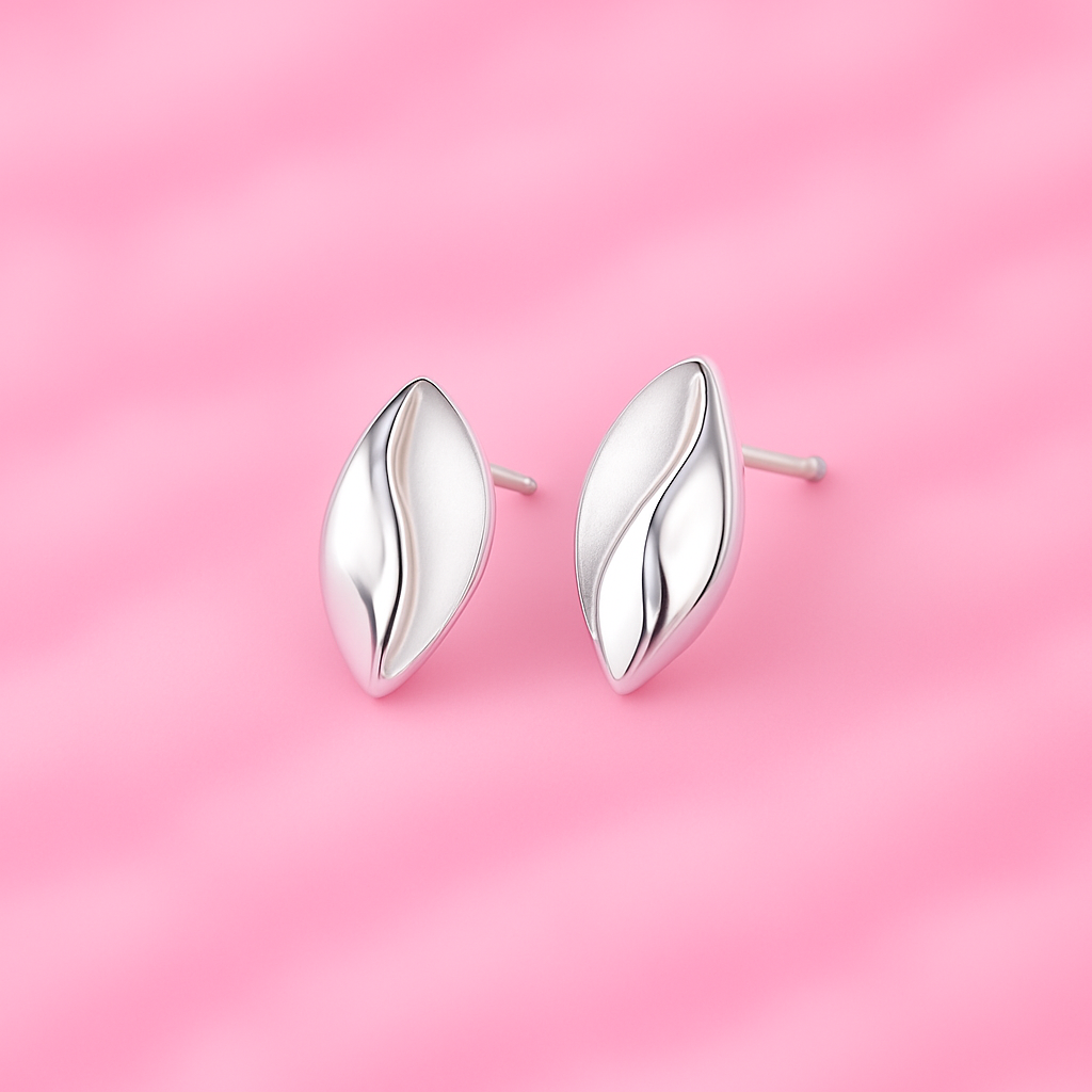Silver leaf stud earrings – minimalist sterling silver earrings for women