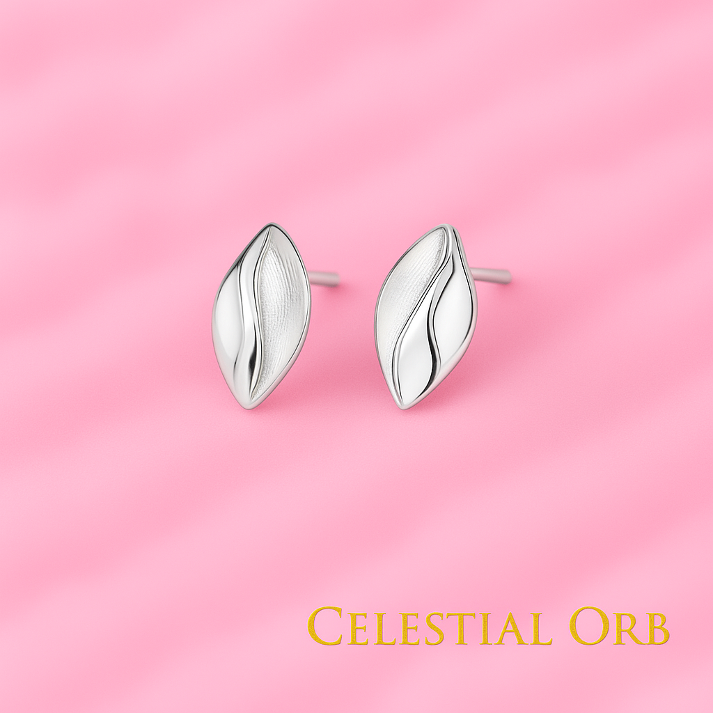 Silver leaf stud earrings – minimalist sterling silver earrings for women