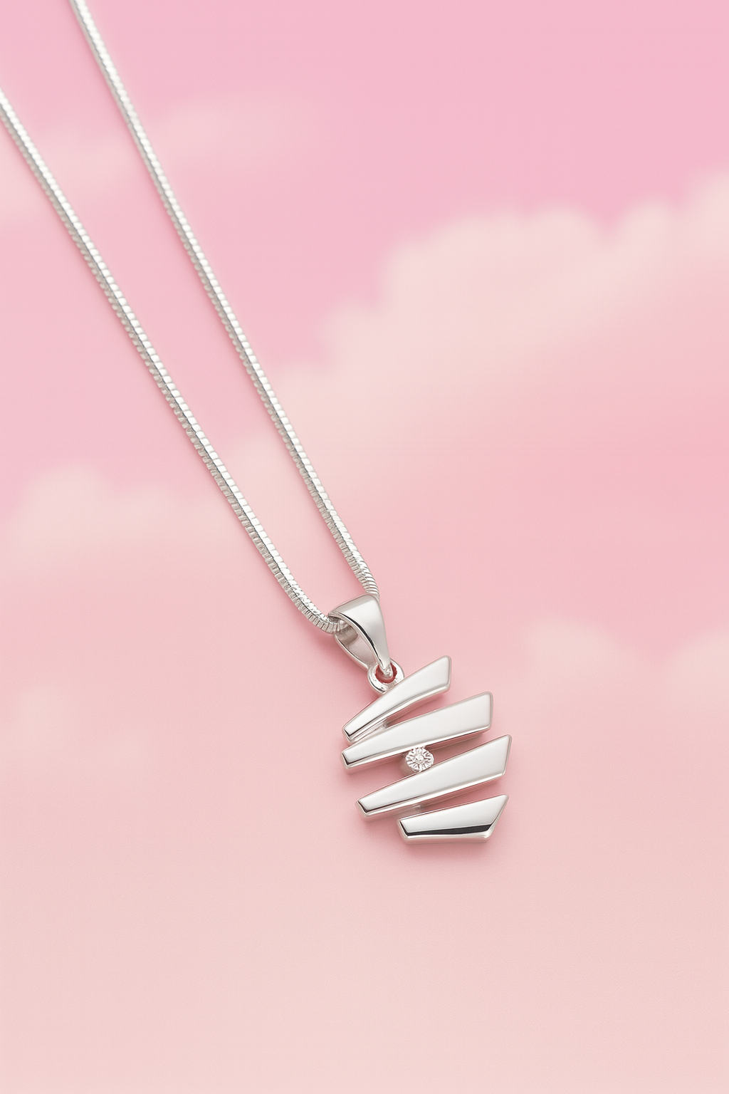 Sterling silver pendant necklace with crystal stone – modern Tokyo collier for women