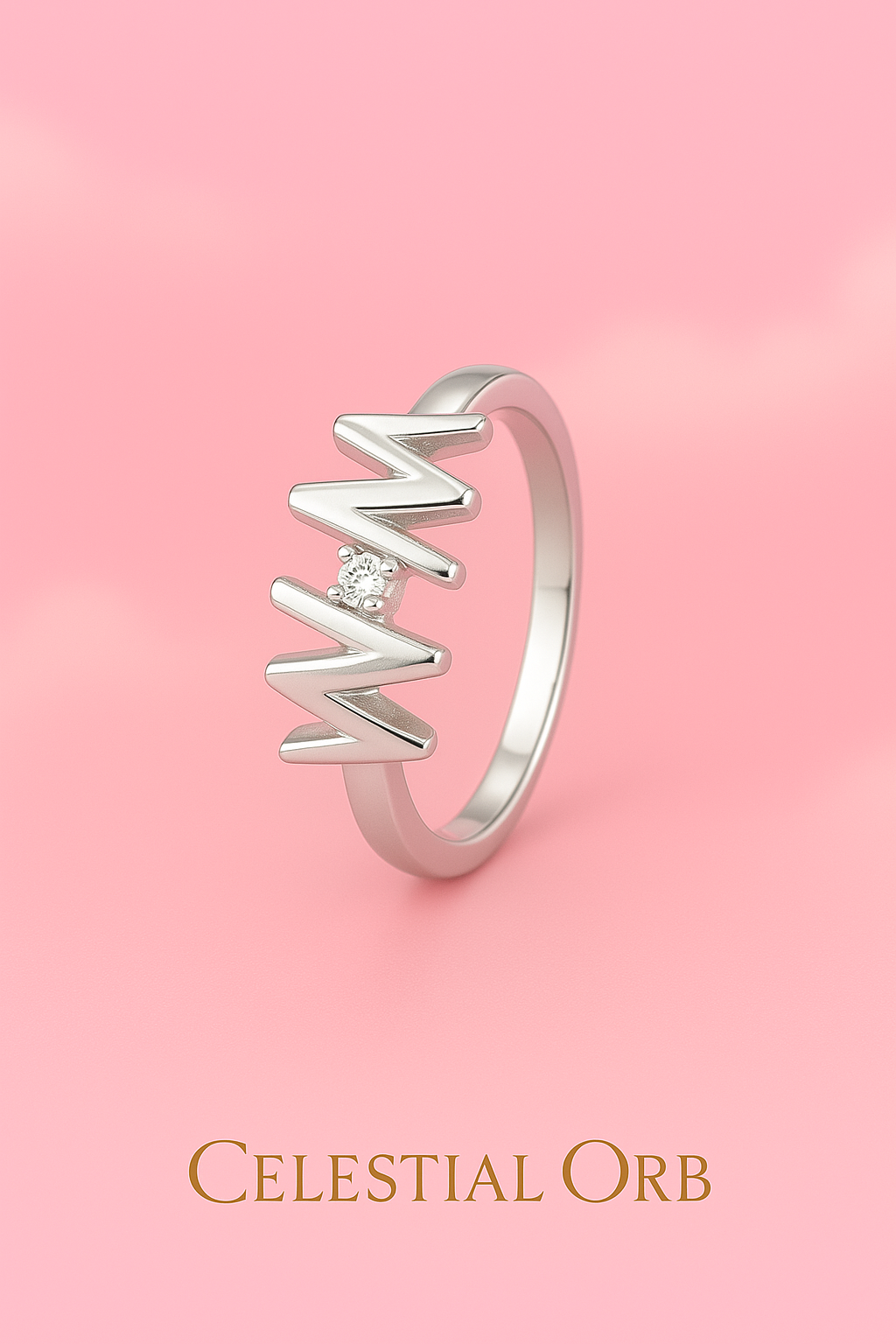 Sterling silver ring with zigzag geometric design and crystal – elegant Tokyo modern ring for women