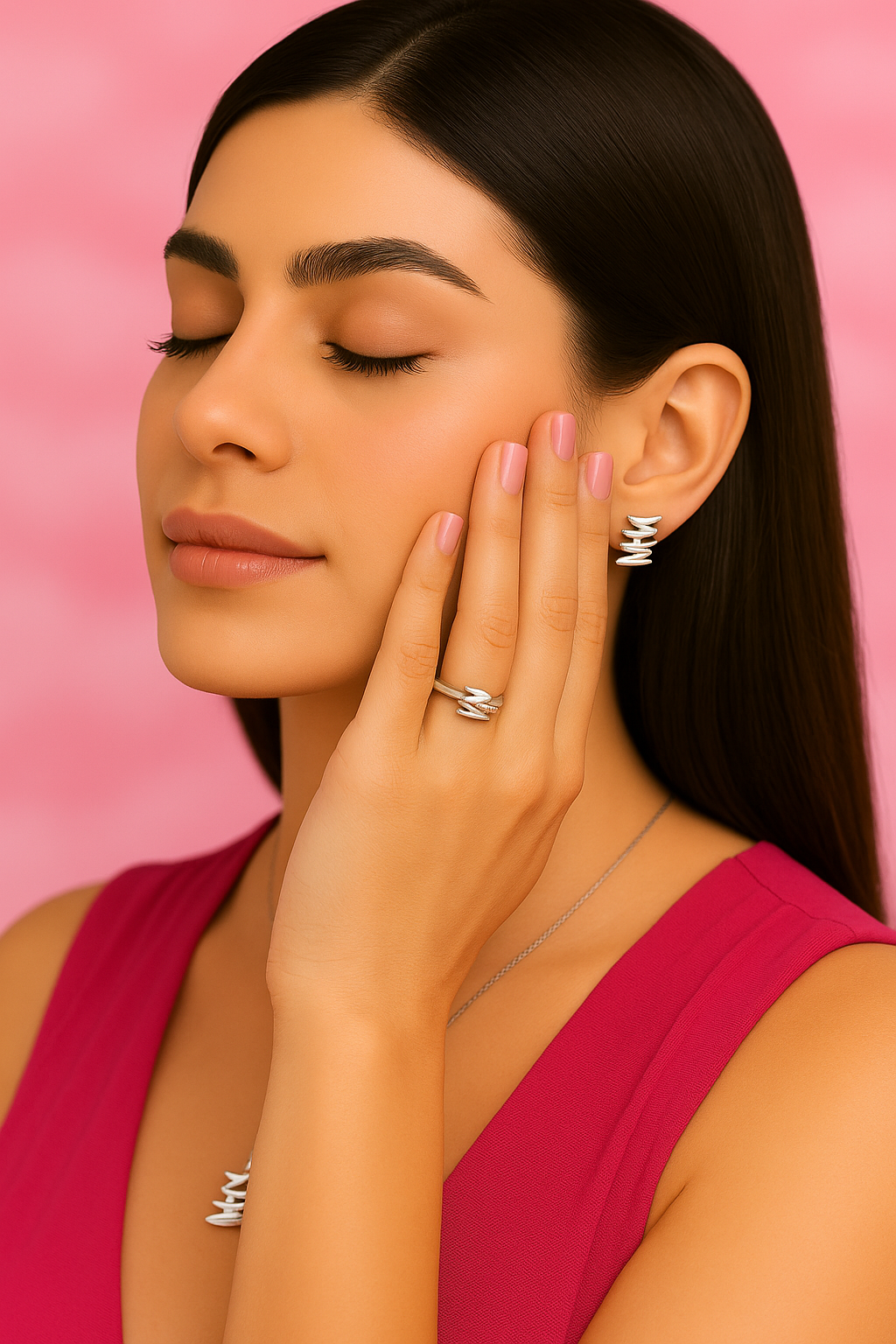 Sterling silver ring with zigzag geometric design and crystal – elegant Tokyo modern ring for women