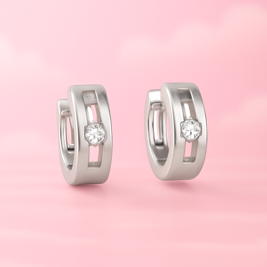 Sterling silver hoop earrings with crystal stone – elegant Aurora’s Halo huggie earrings for women