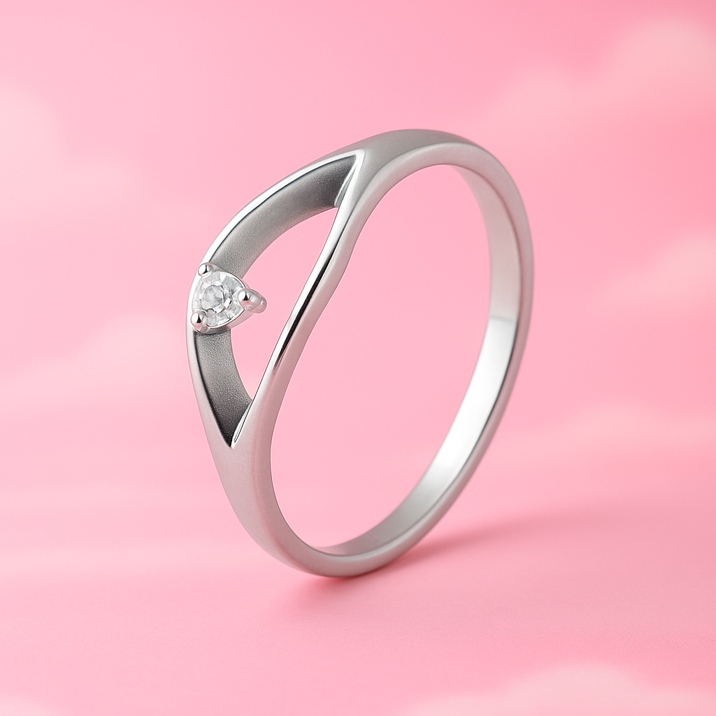 Sterling silver ring with trillion cut stone – elegant Blue Oyster open band design for women