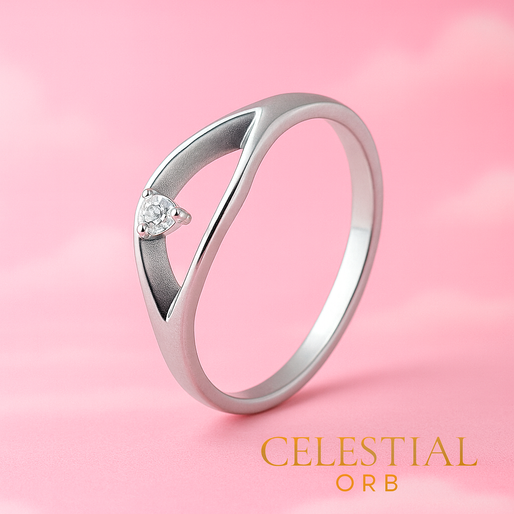 Sterling silver ring with trillion cut stone – elegant Blue Oyster open band design for women