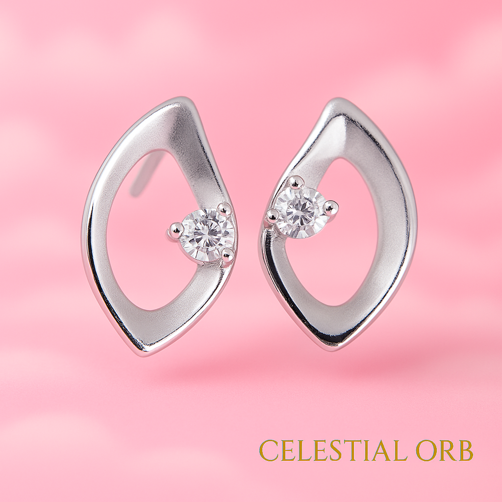 Sterling silver teardrop stud earrings with crystal stone – elegant Blue Oyster design for women