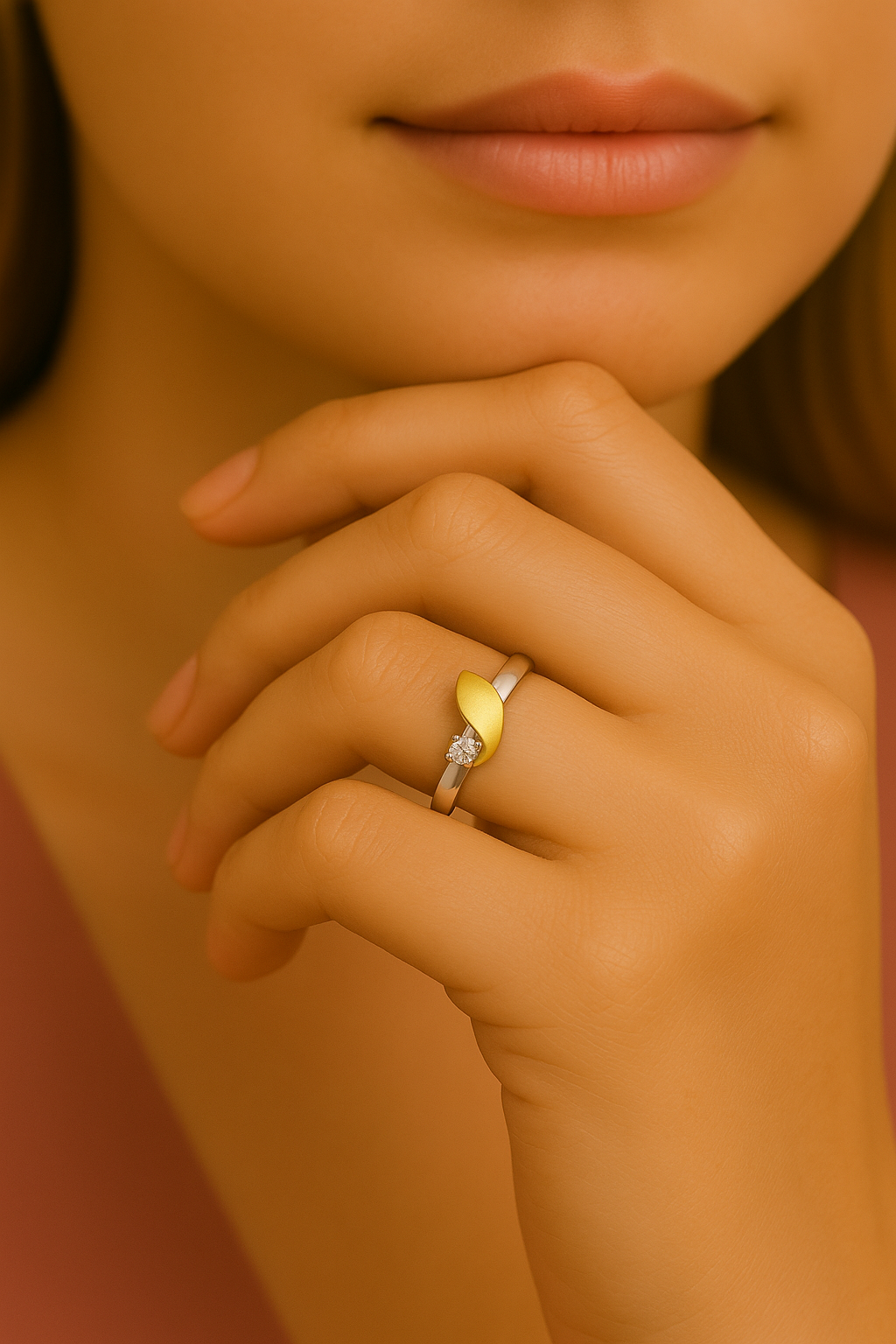 Sterling silver and gold women’s ring with crystal – elegant two tone Veil ring