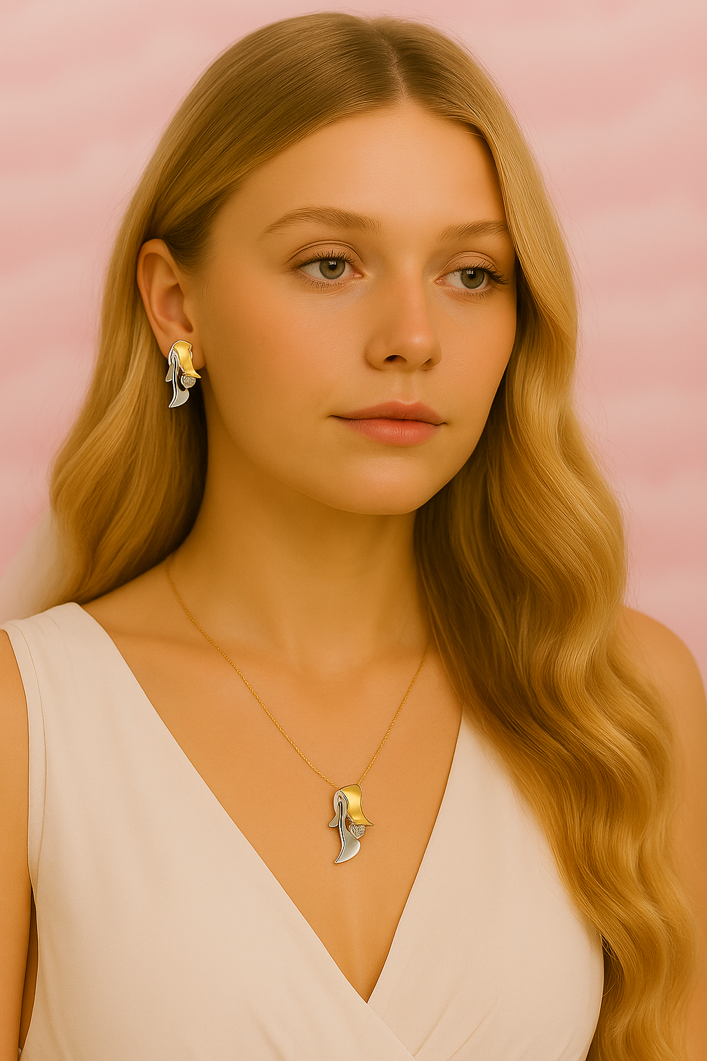 Veil collier – sterling silver and gold two-tone necklace with cubic zirconia pendant