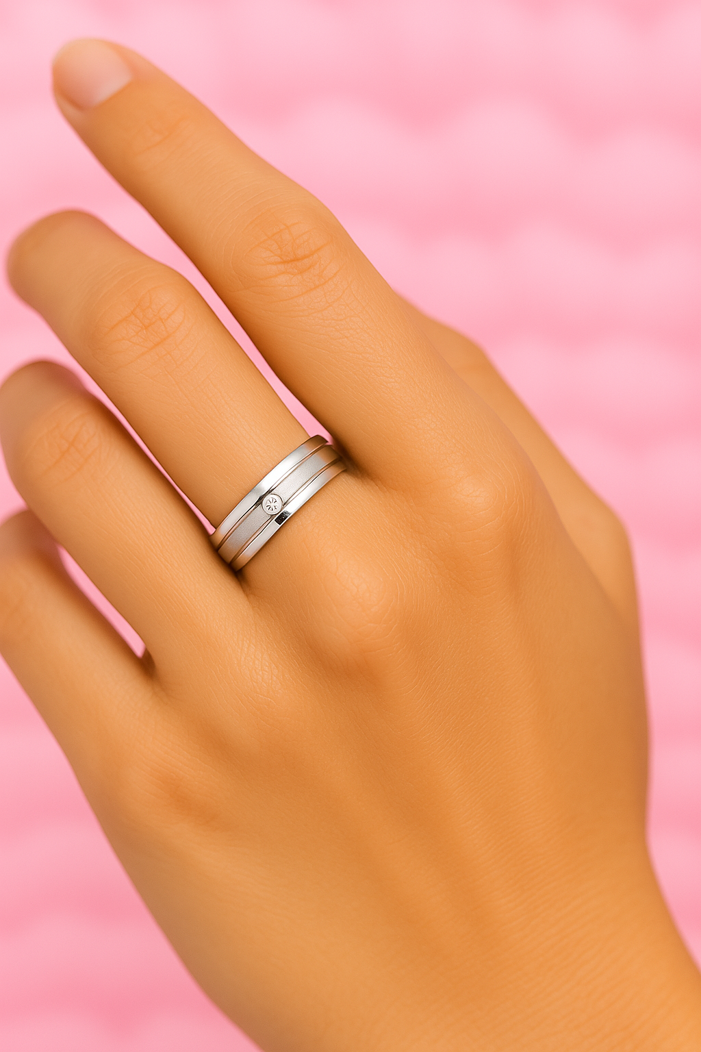 Storm Ring – sterling silver women’s ring with polished and matte finish, diamond accent