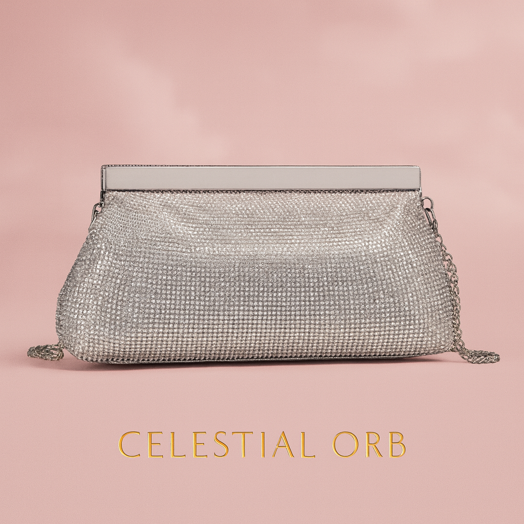 Silver clutch bag with rhinestone embellishment and chain strap – elegant evening handbag for party, gala and wedding