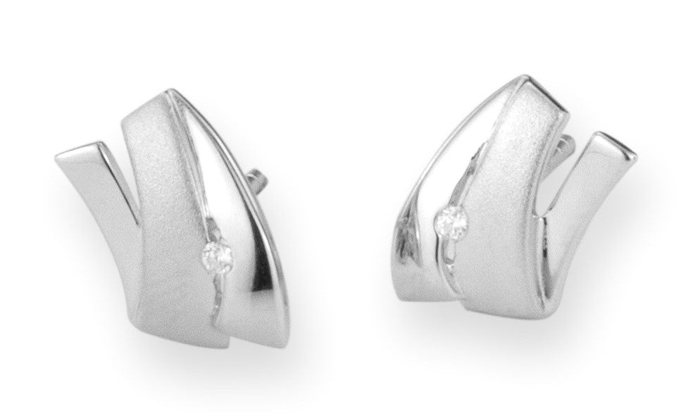 Sterling silver stud earrings with crystal stone – elegant minimalist women’s earrings