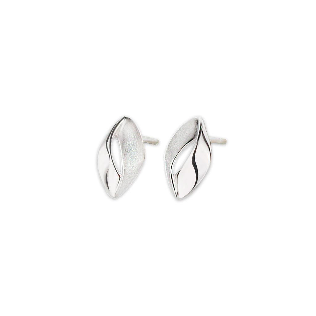 Silver leaf stud earrings – minimalist sterling silver earrings for women