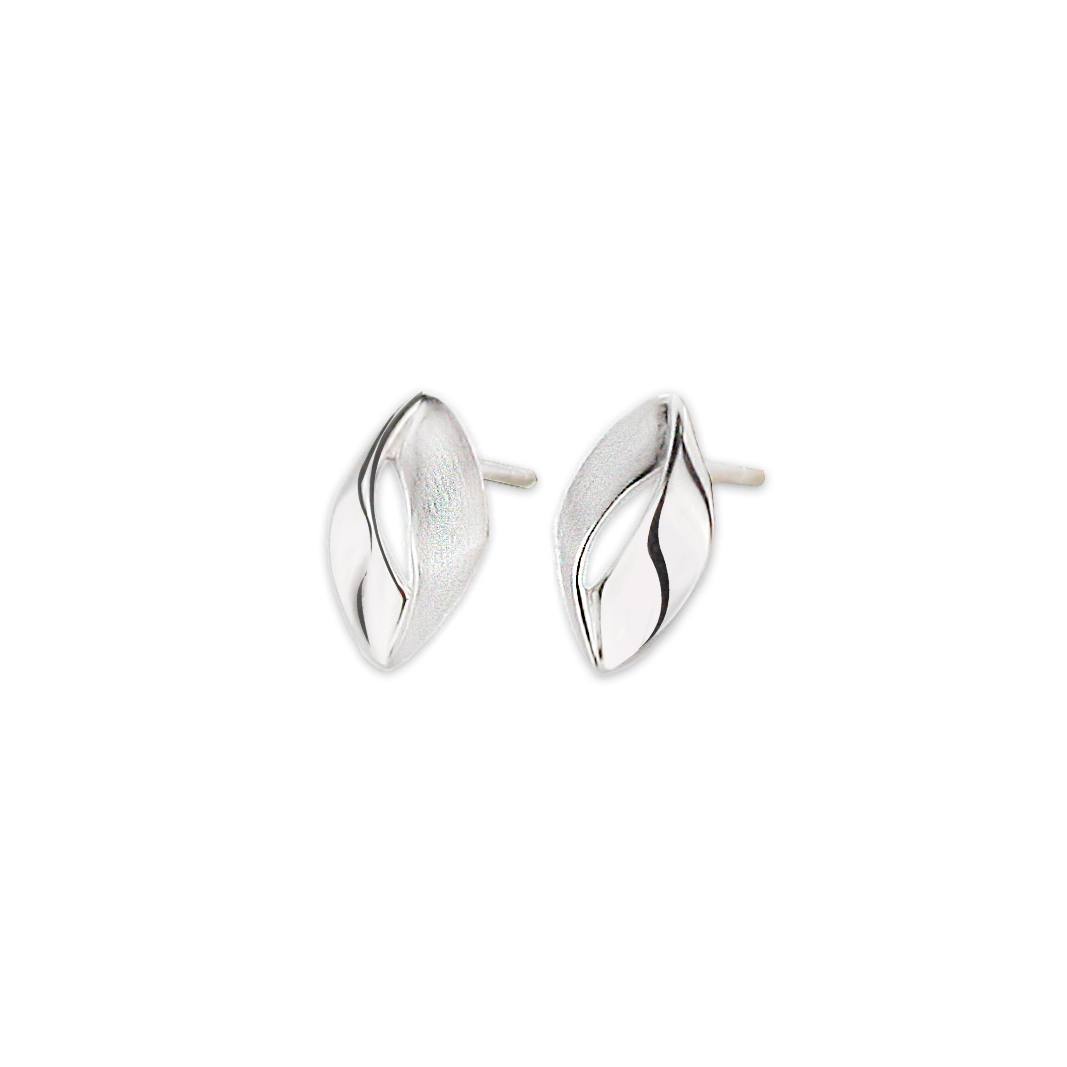 Silver leaf stud earrings – minimalist sterling silver earrings for women