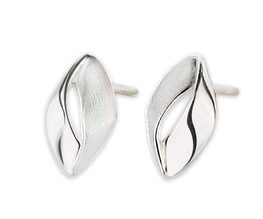 Silver leaf stud earrings – minimalist sterling silver earrings for women