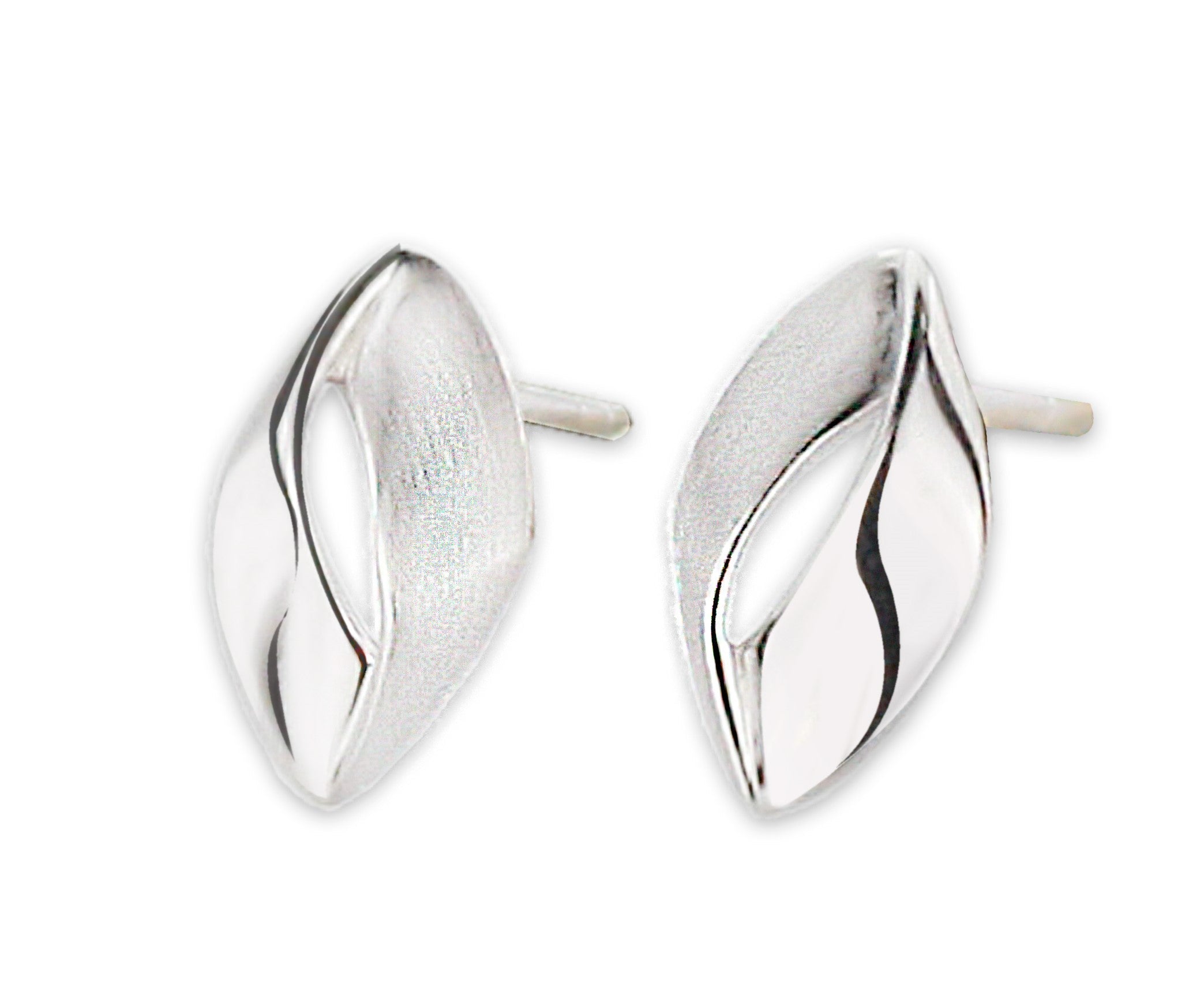Silver leaf stud earrings – minimalist sterling silver earrings for women