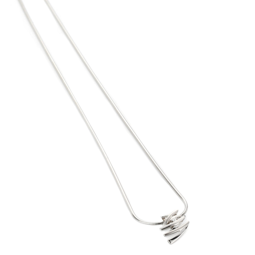 Sterling silver pendant necklace with crystal stone – modern Tokyo collier for women