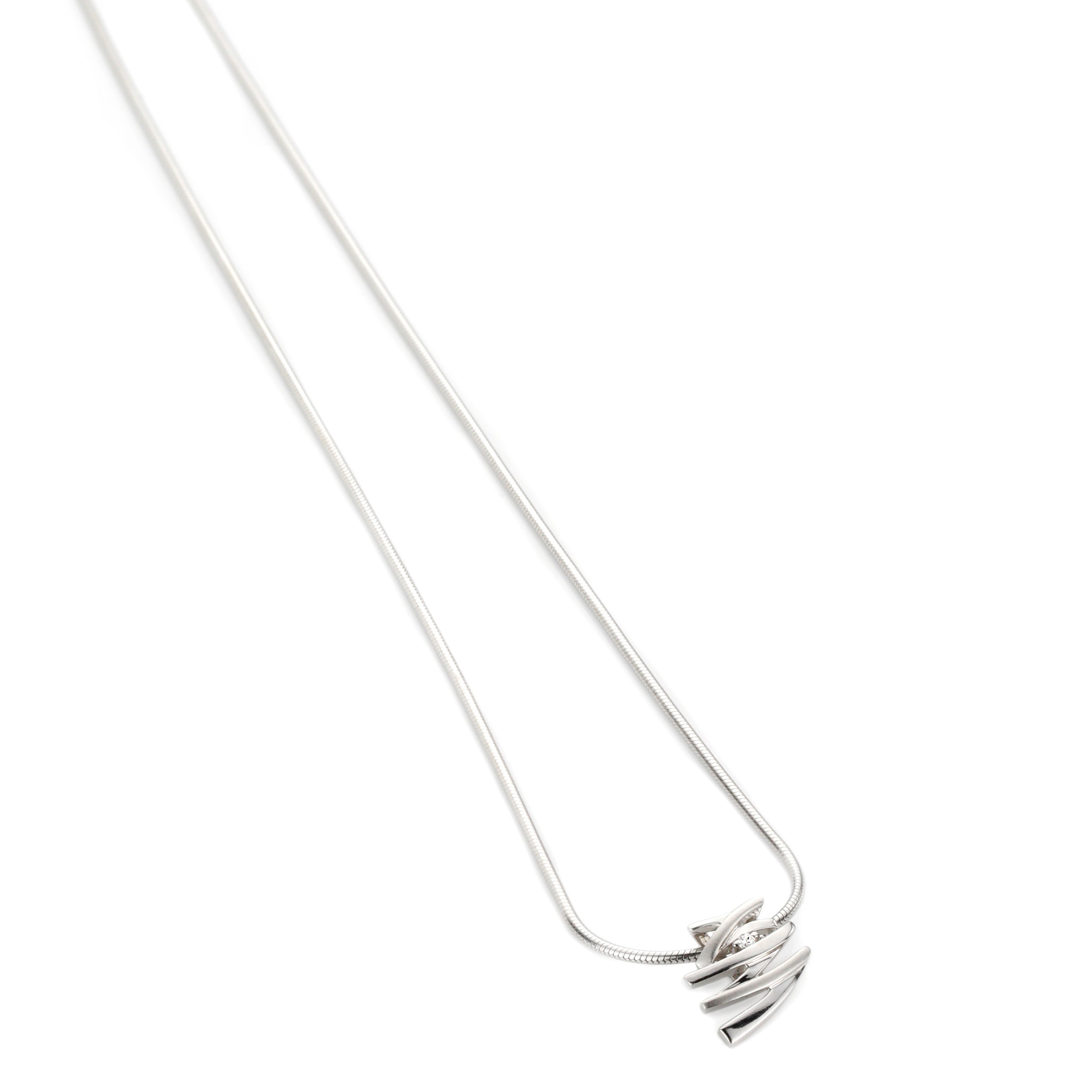 Sterling silver pendant necklace with crystal stone – modern Tokyo collier for women