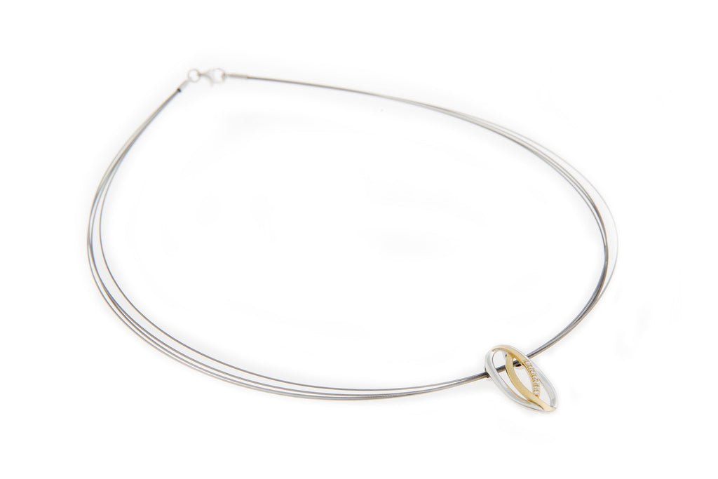 Sunrise Collier – sterling silver and gold necklace with diamond accents for women