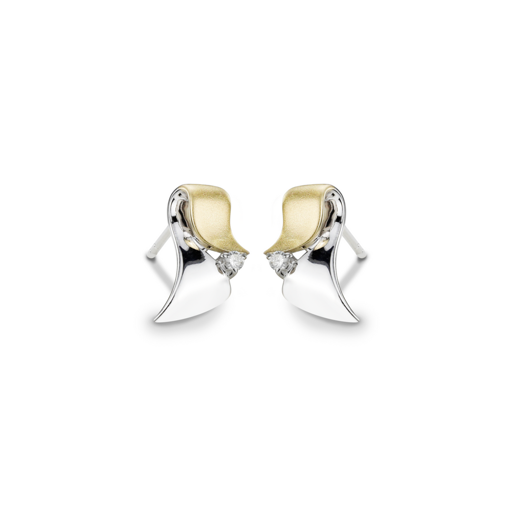 Silver and gold stud earrings with crystal stone – elegant sterling silver women’s earrings