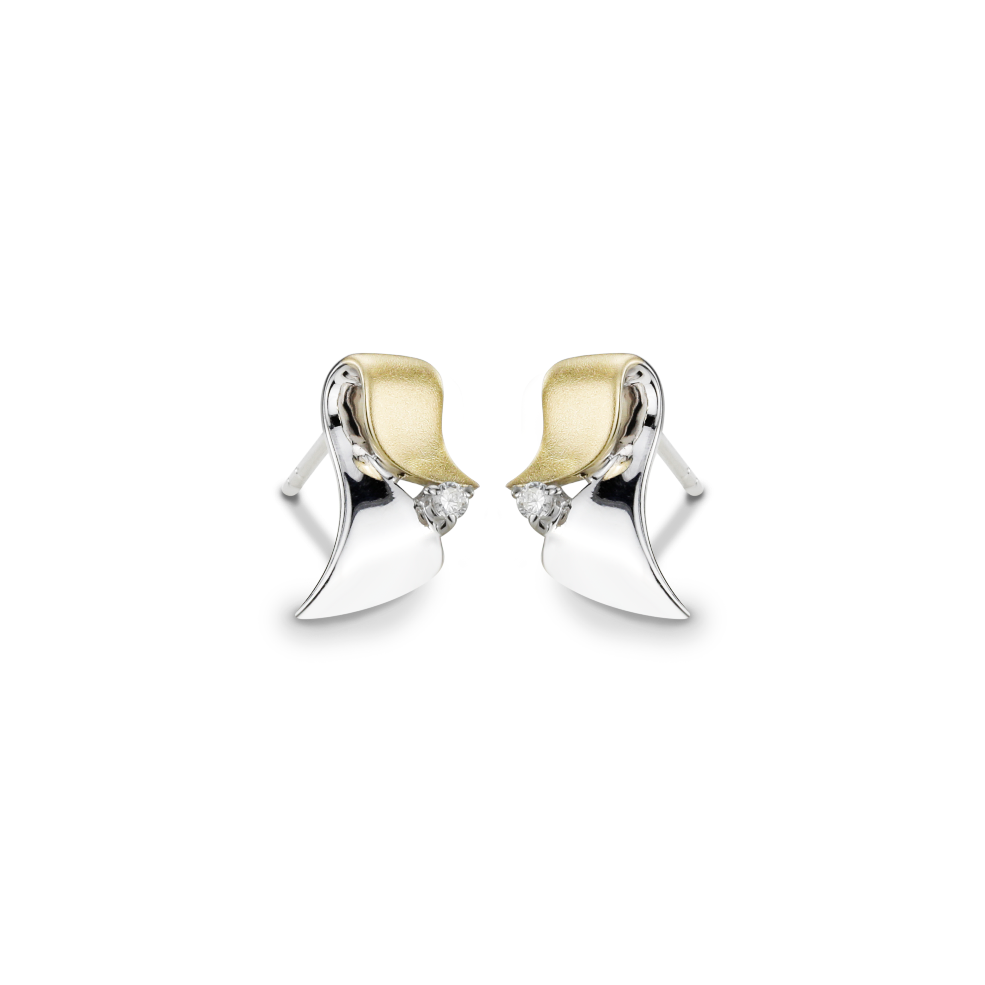 Silver and gold stud earrings with crystal stone – elegant sterling silver women’s earrings
