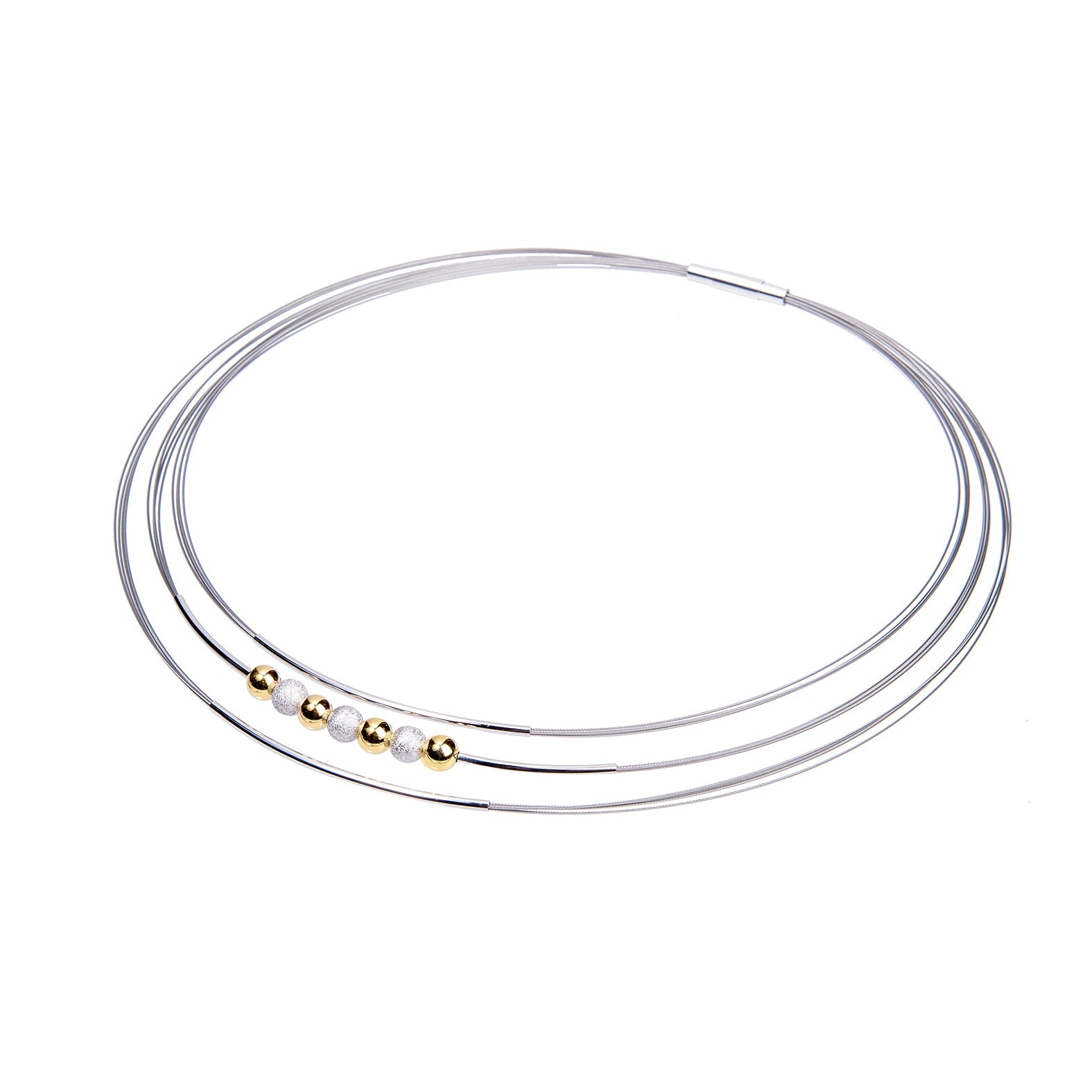 Sterling silver multi-strand necklace with gold and silver beads – elegant Madeira collier for women