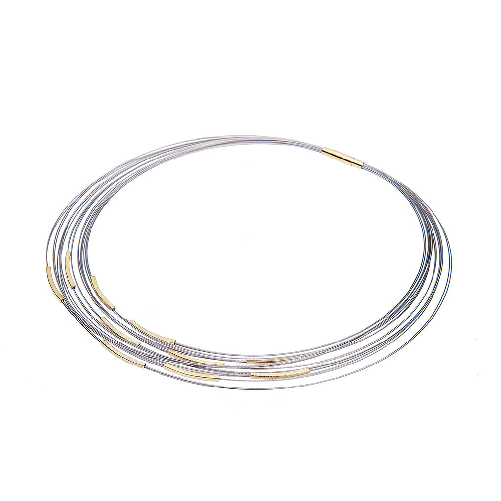 Silver and gold multi strand necklace – elegant women’s fashion collier with modern design