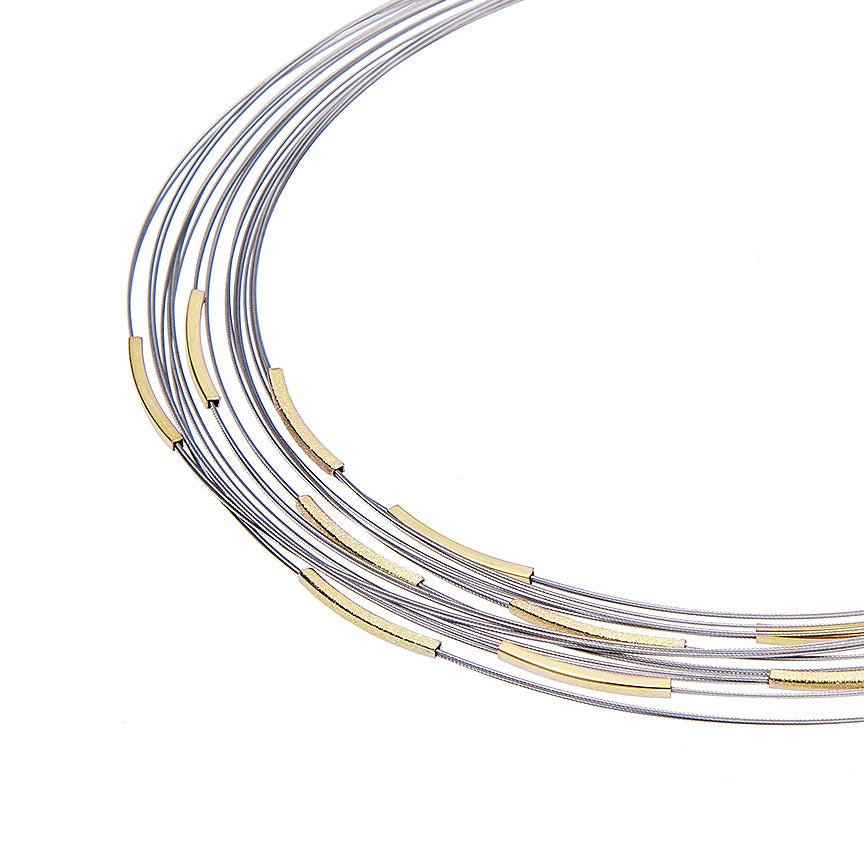 Silver and gold multi strand necklace – elegant women’s fashion collier with modern design