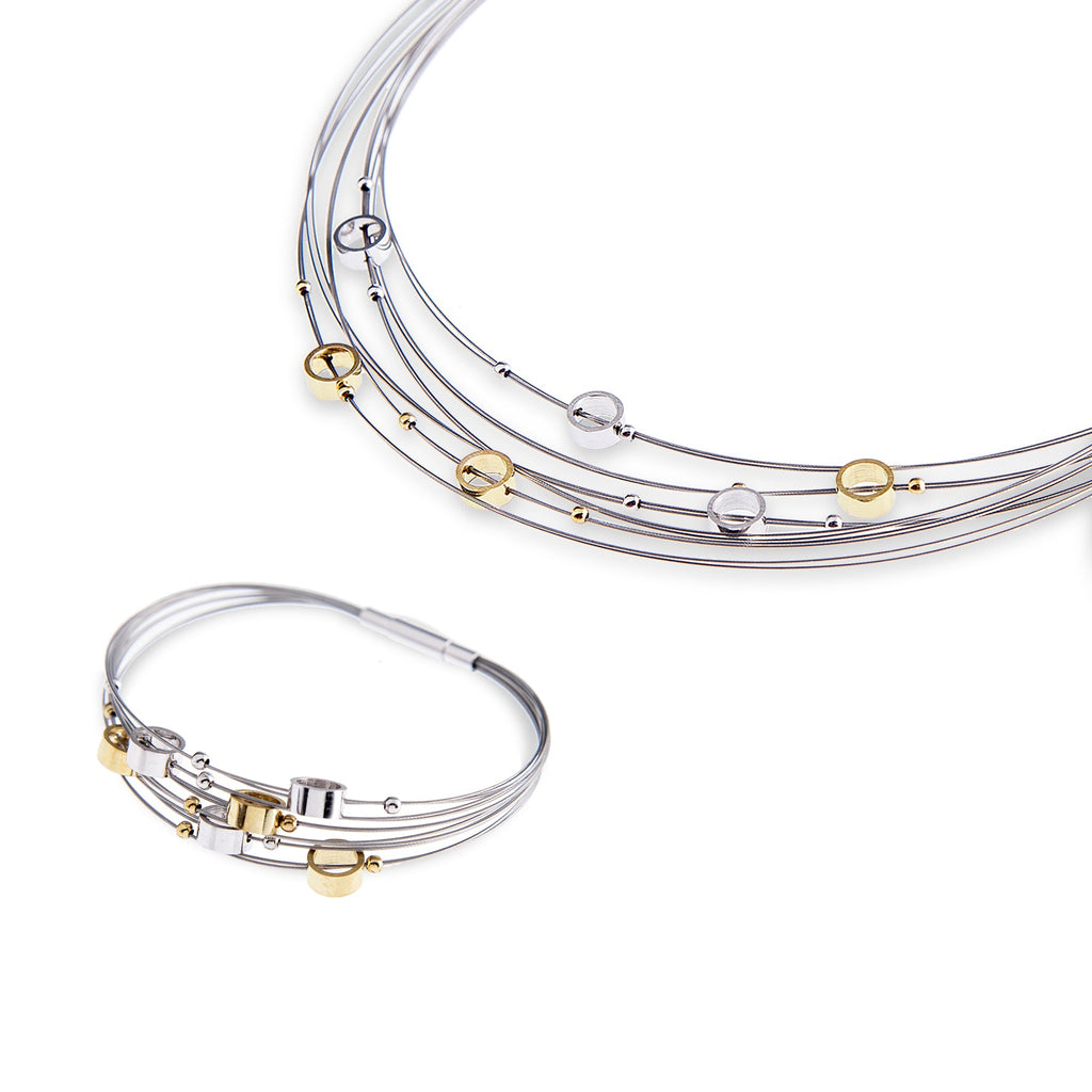 Luna bracelet – sterling silver and gold two-tone modern designer bangle