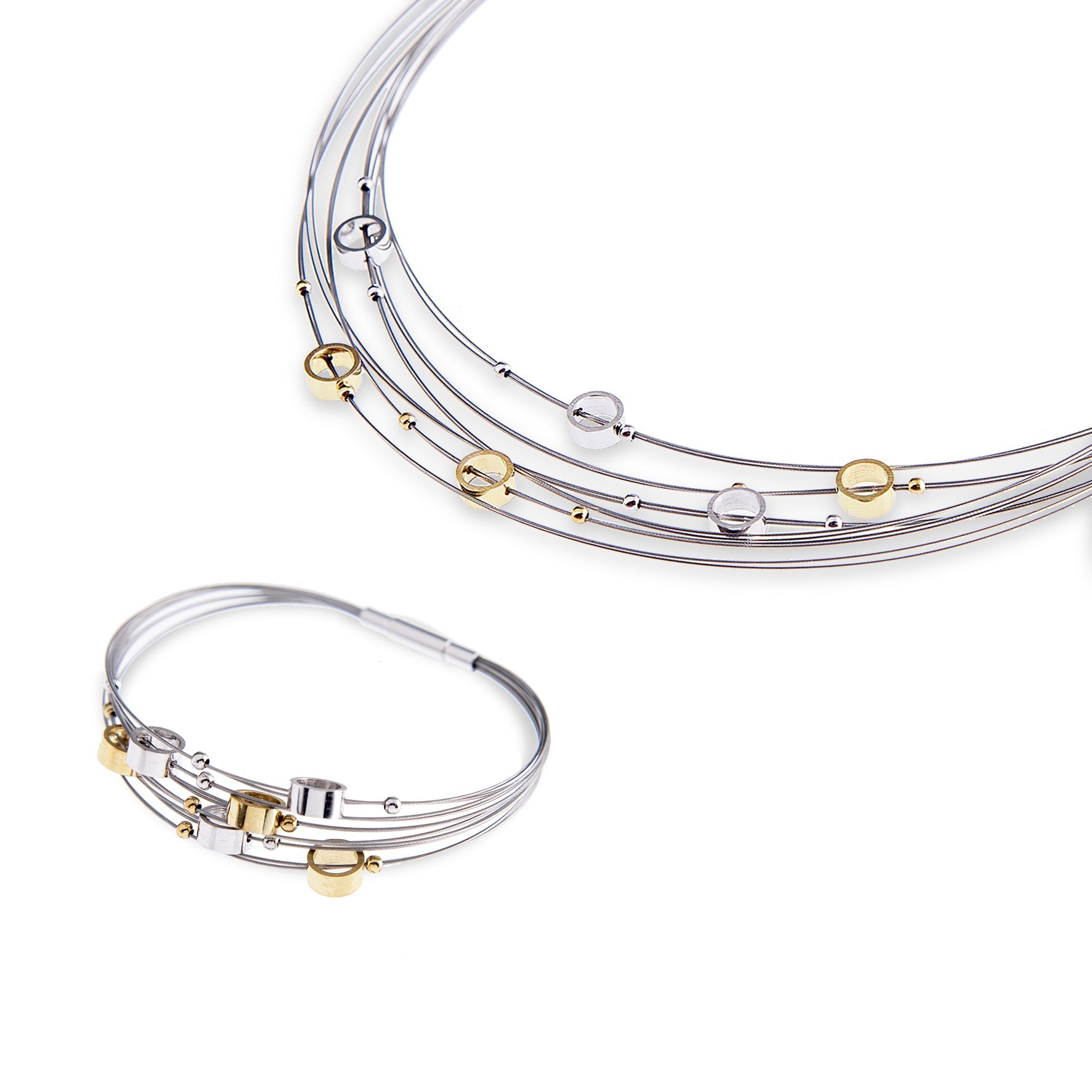 Luna bracelet – sterling silver and gold two-tone modern designer bangle