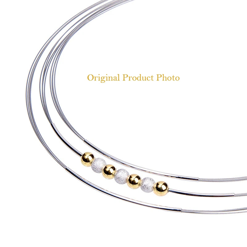 Sterling silver multi-strand necklace with gold and silver beads – elegant Madeira collier for women