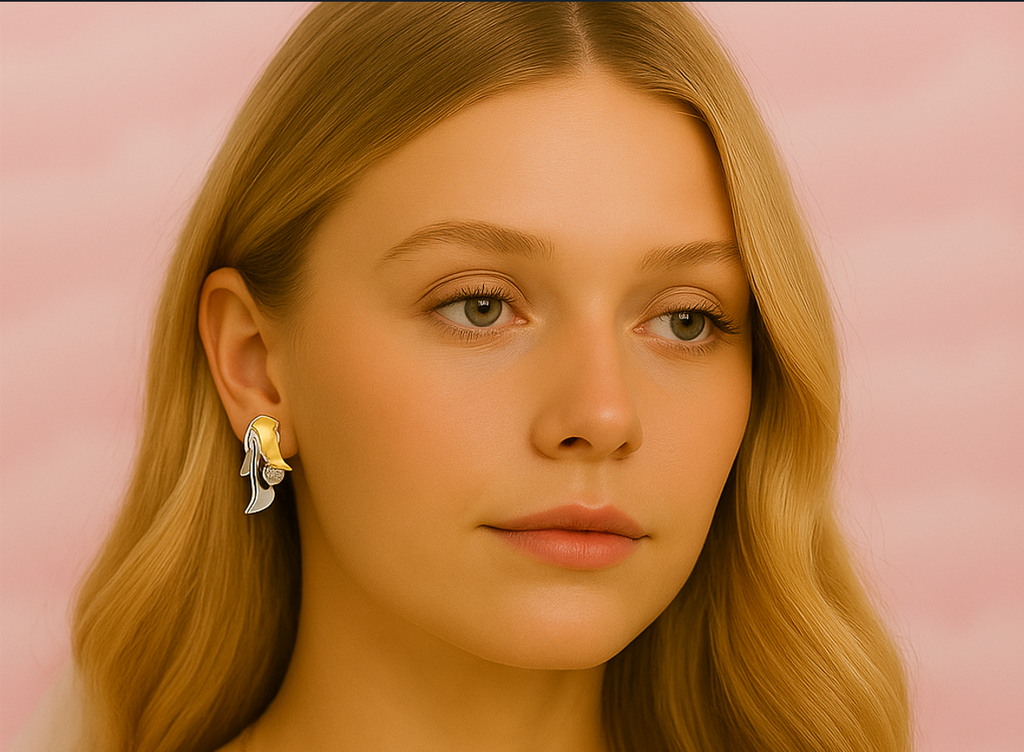 Silver and gold stud earrings with crystal stone – elegant sterling silver women’s earrings