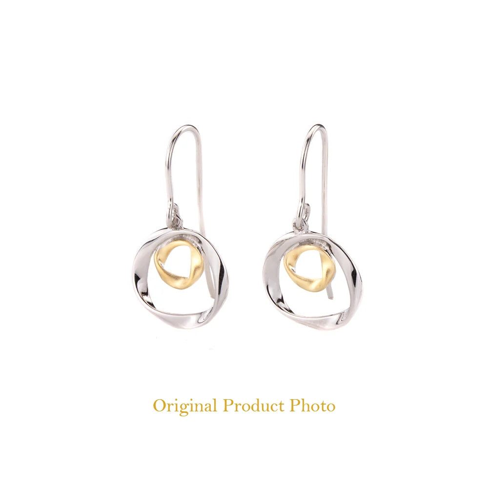 Solar earrings – sterling silver circle drop earrings with gold detail for women