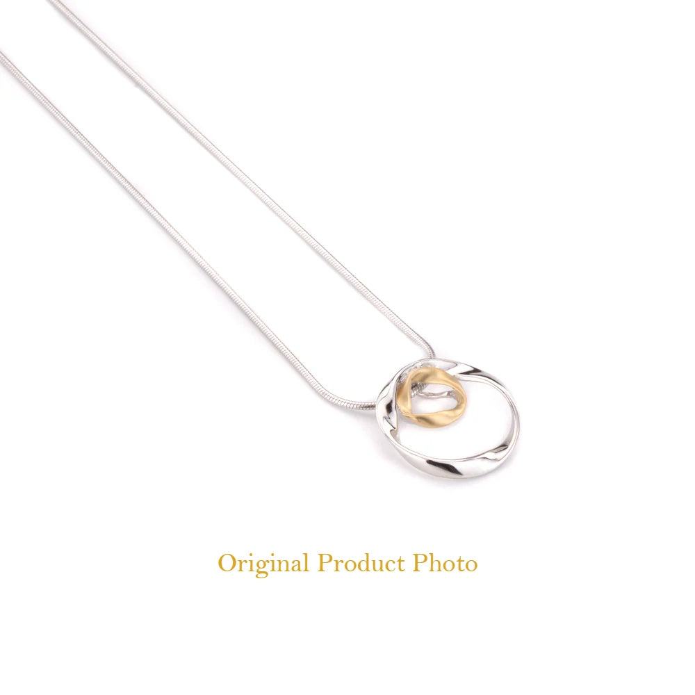 Solar necklace – sterling silver circle pendant necklace with gold detail for women